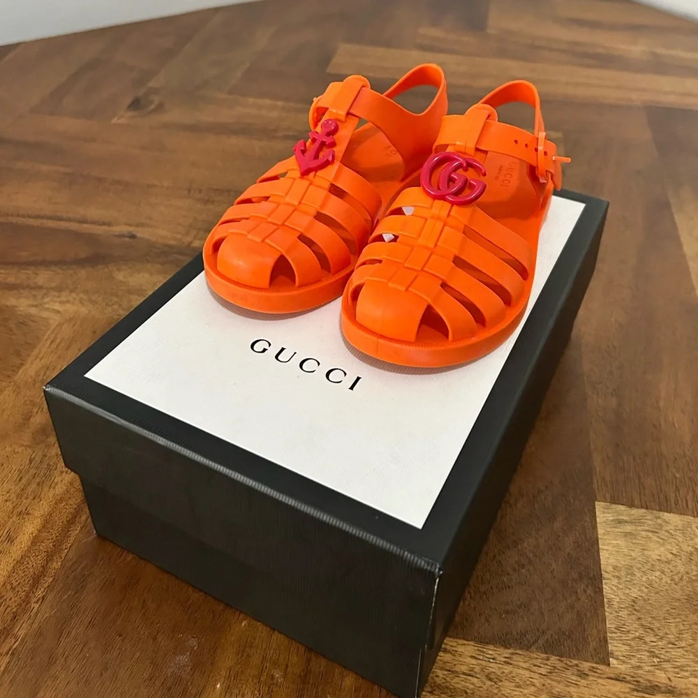 Gucci Kids Bright Orange Sandals Size 27 EU 10 US - Picture 1 of 4